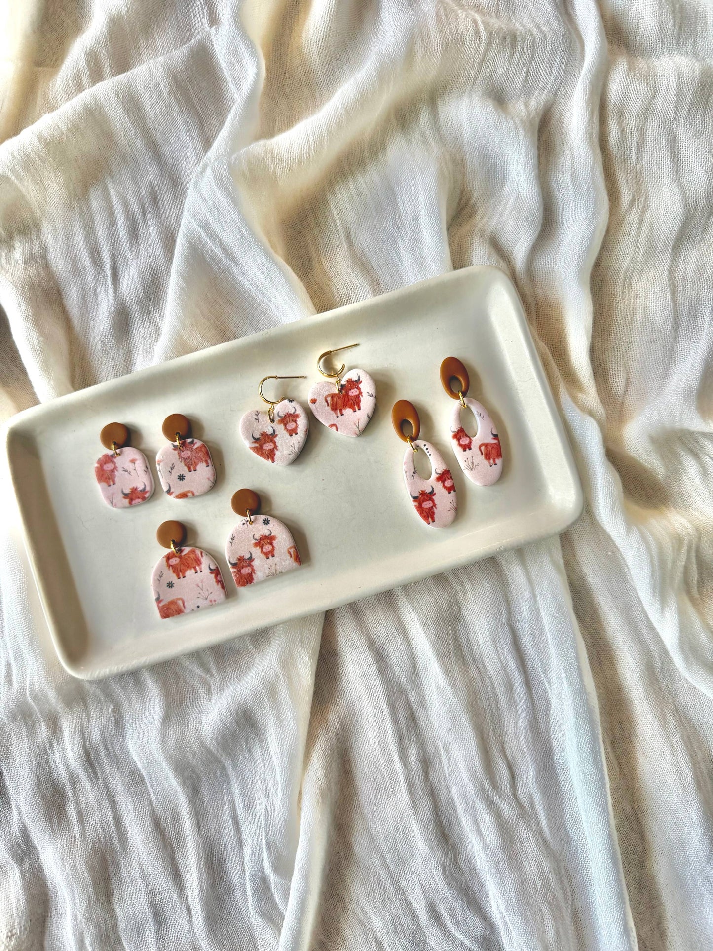 Highland Cow Earrings, Highland Cow Clay Earrings