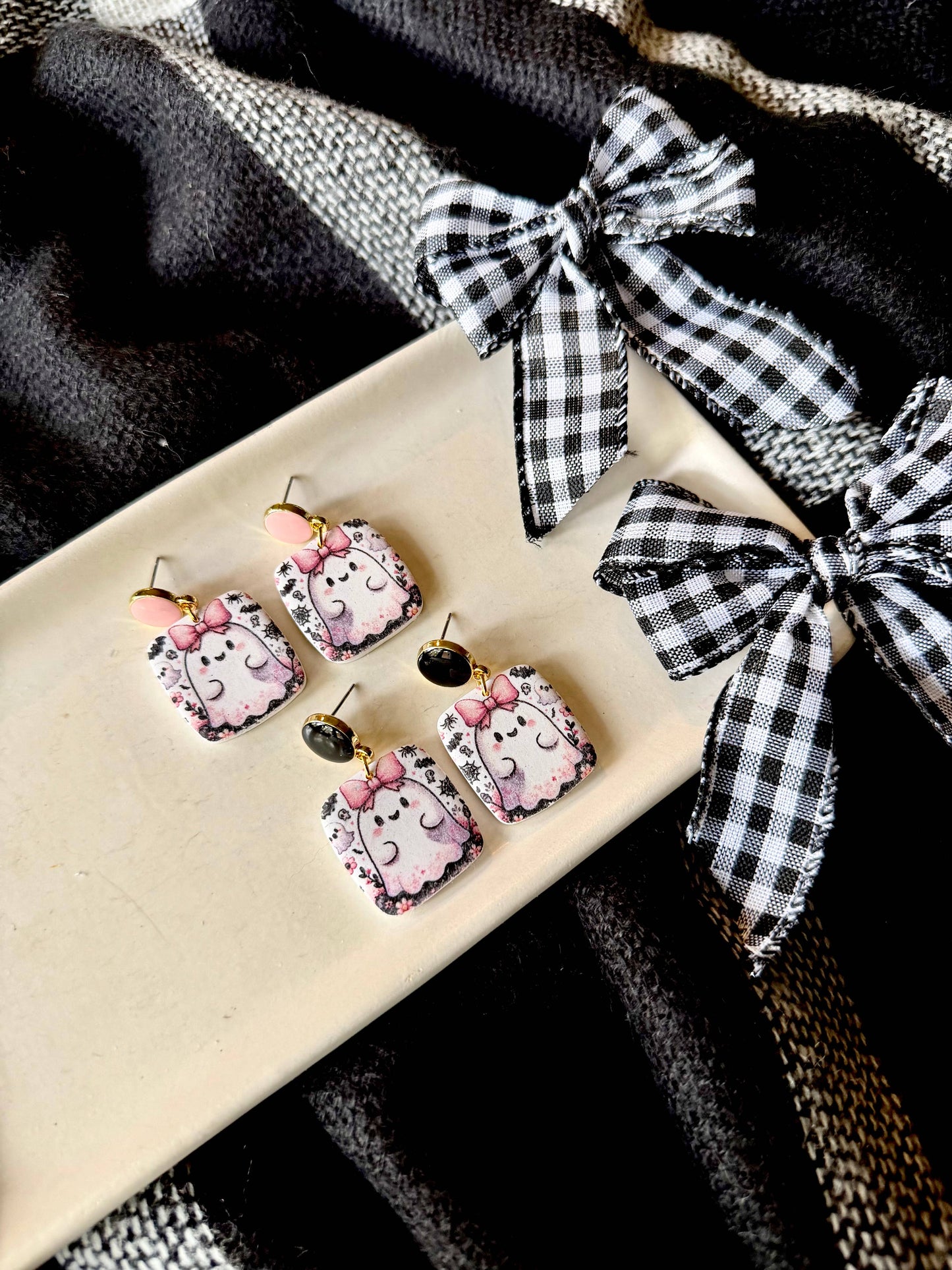 Girly Ghost Earrings, Ghost Clay Earrings, Halloween Earring