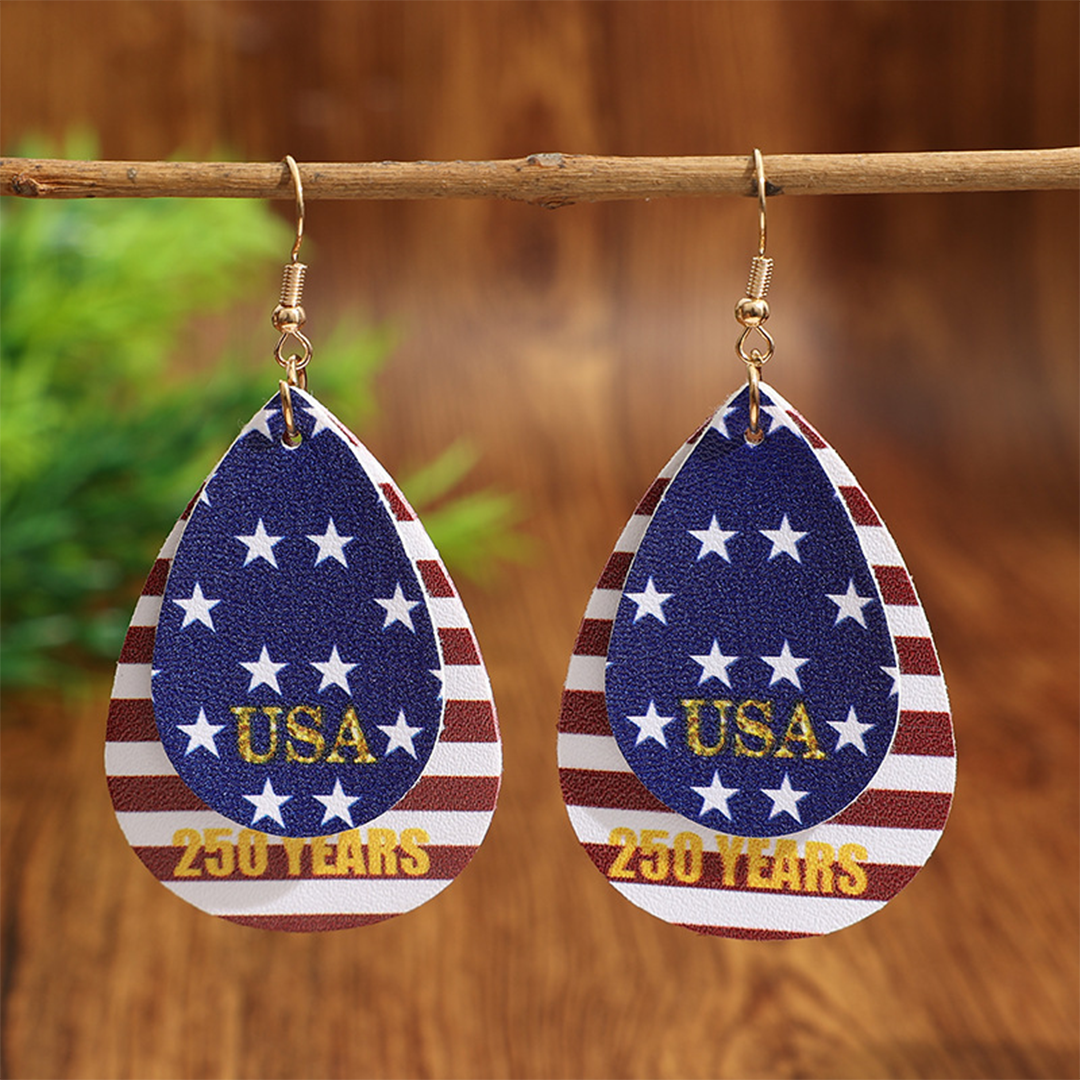 Independence Day Flag Stripe Star PU Leather Earrings SP684