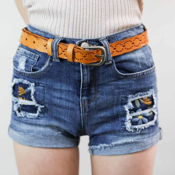 Slim Bohemian Belt with Intricate Punched-Out Pattern
