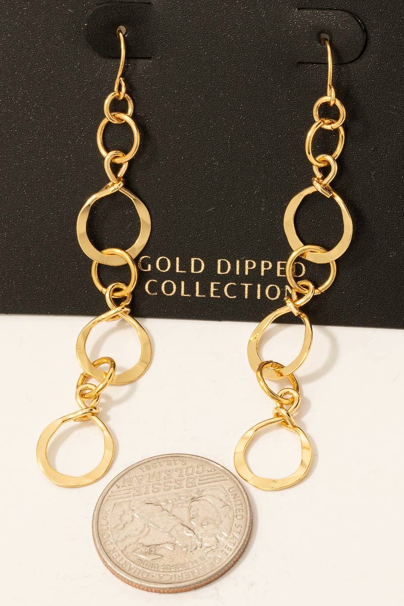 Gold Dipped Hammered Chain Dangle Earrings