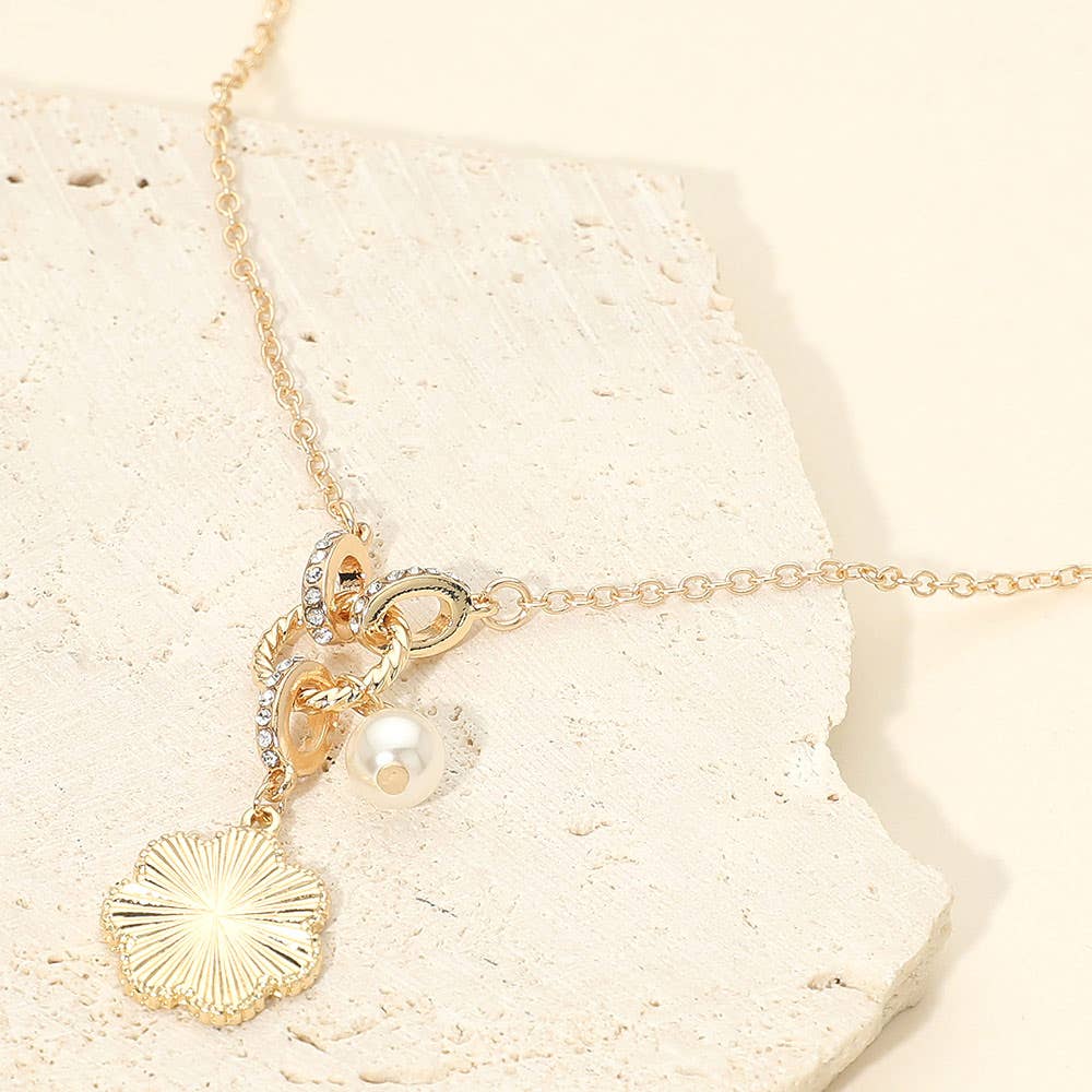 Floral Pearl Charm Accent Necklace