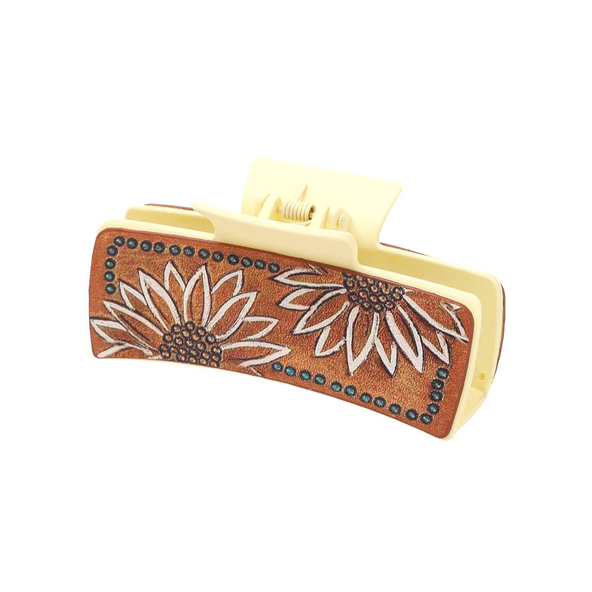 LEATHER SUNFLOWER PATTERN WESTERN HAIR CLAW CLIPS_CWASC1622