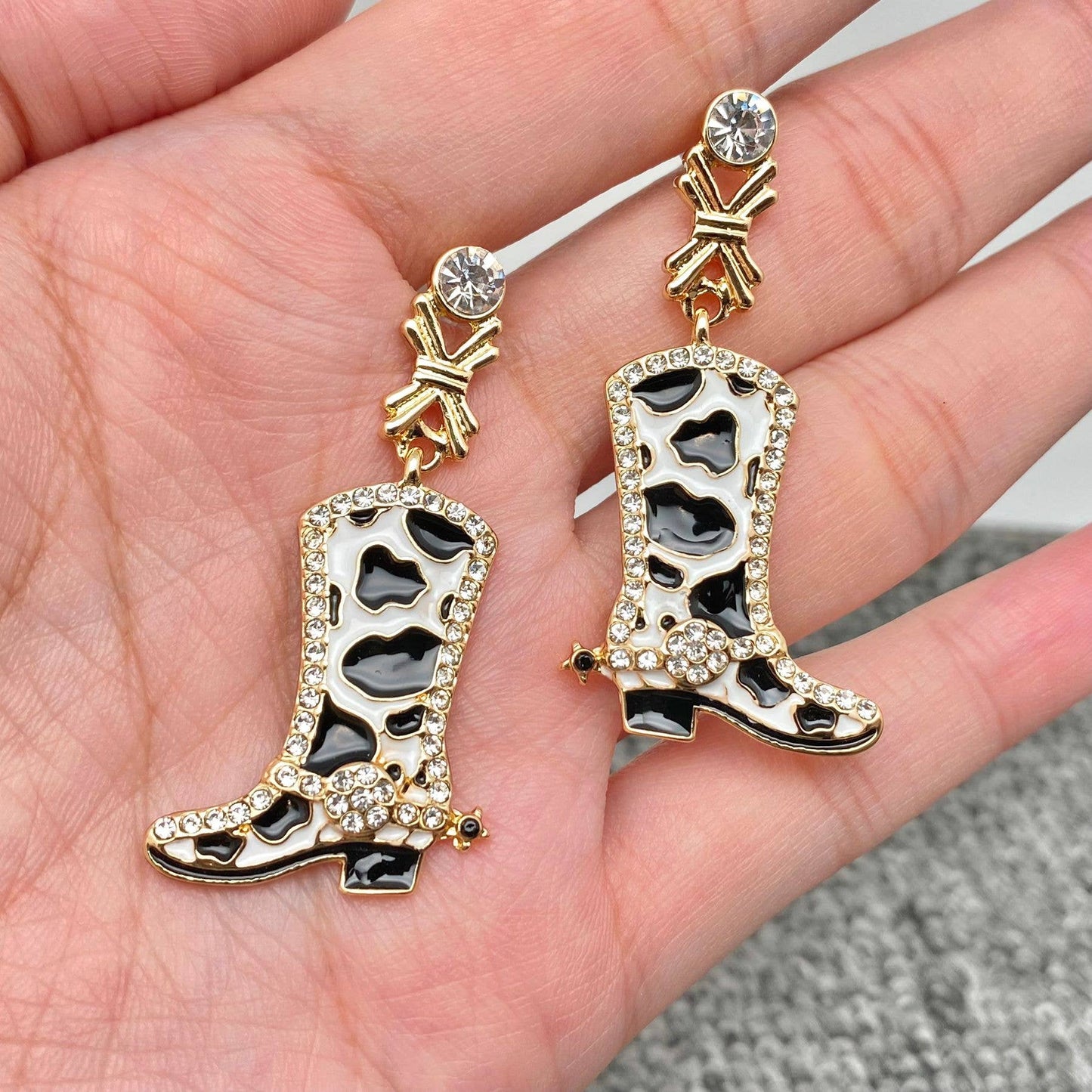WJ - Western Cowgirl Enamel Rhinestone Boots Post Earrings