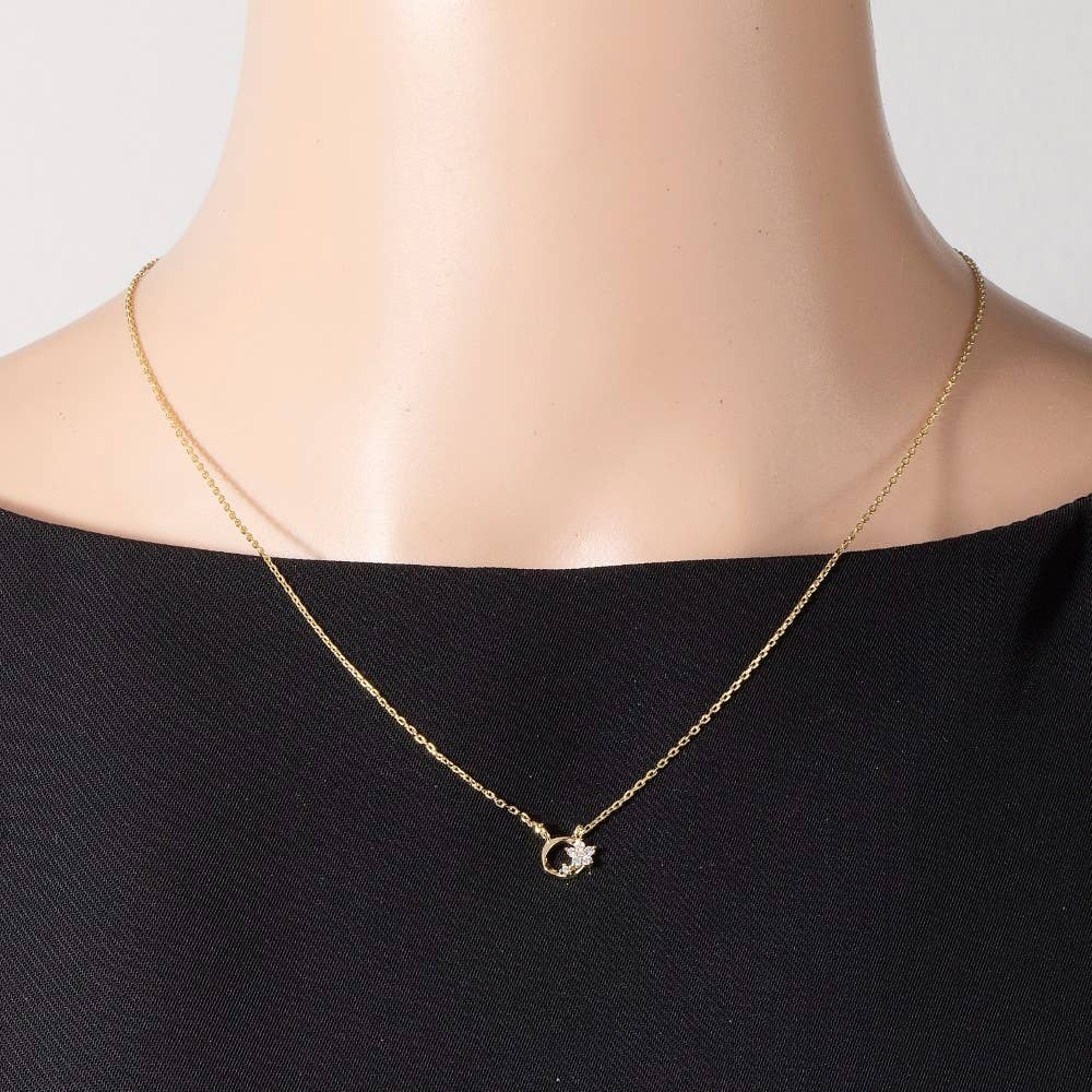 Cz Flower Circle Charm Necklace