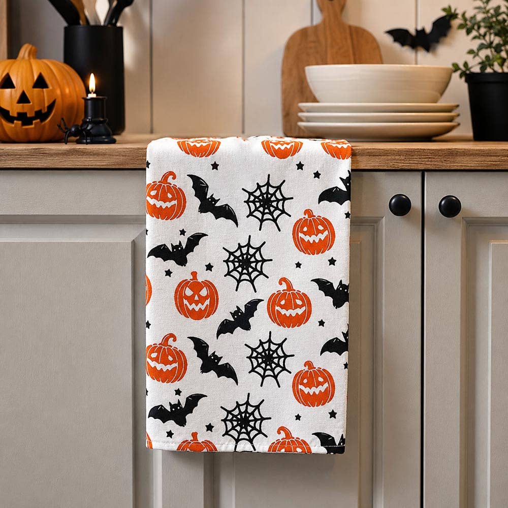 Halloween Bat Pumpkin Spider Web Pattern Printed Kitchen Towel
