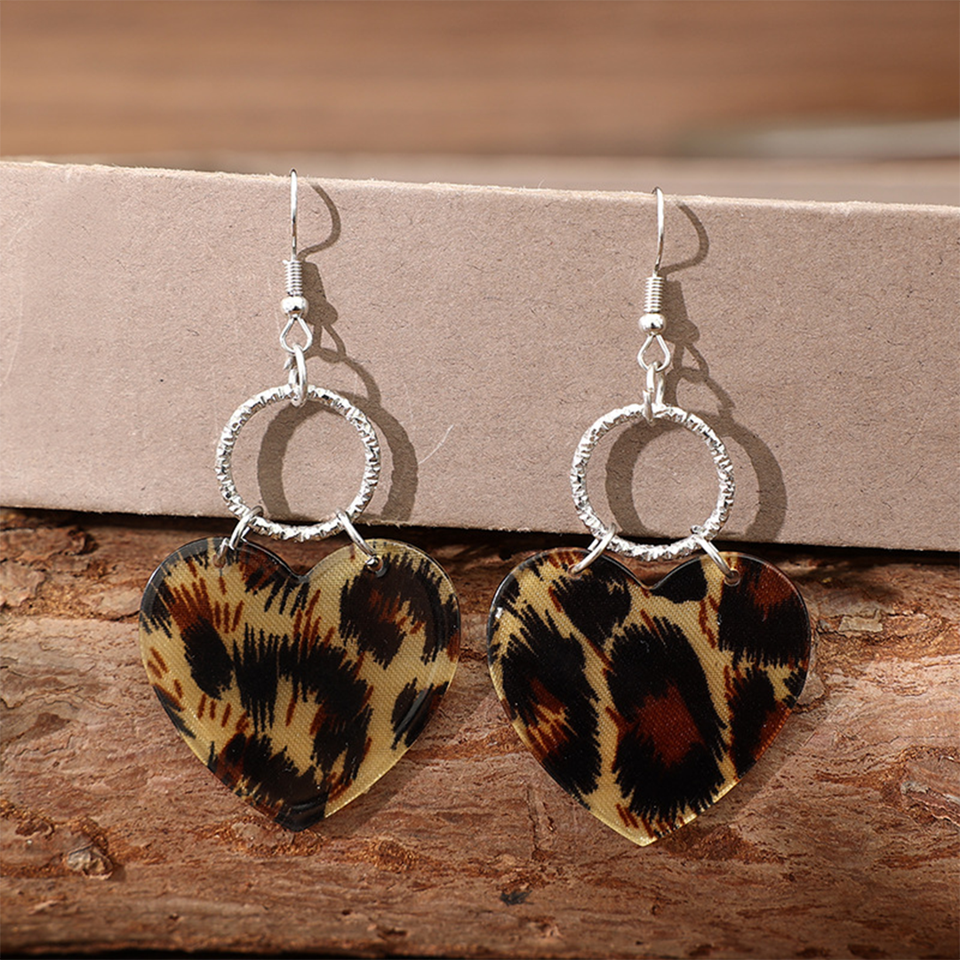 Leopard Heart Hoop Sweet & Cool Acrylic Earrings SP657
