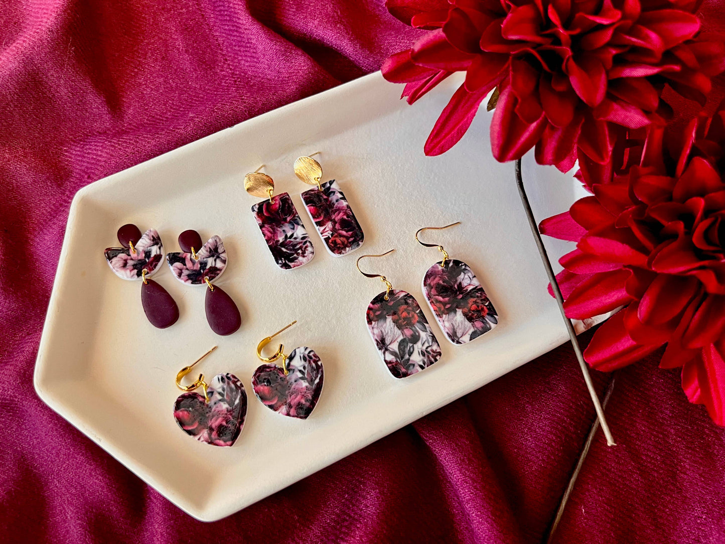 Dark Floral Earrings, Fall Floral Earrings, Fall Earrings