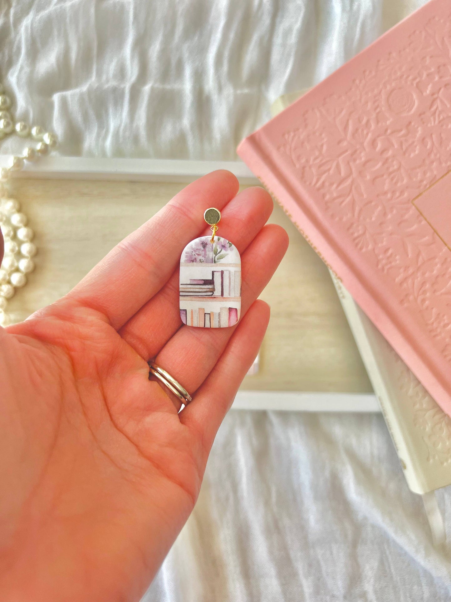Bookshelf Earrings, Book Clay Earrings, Book Heart Earrings