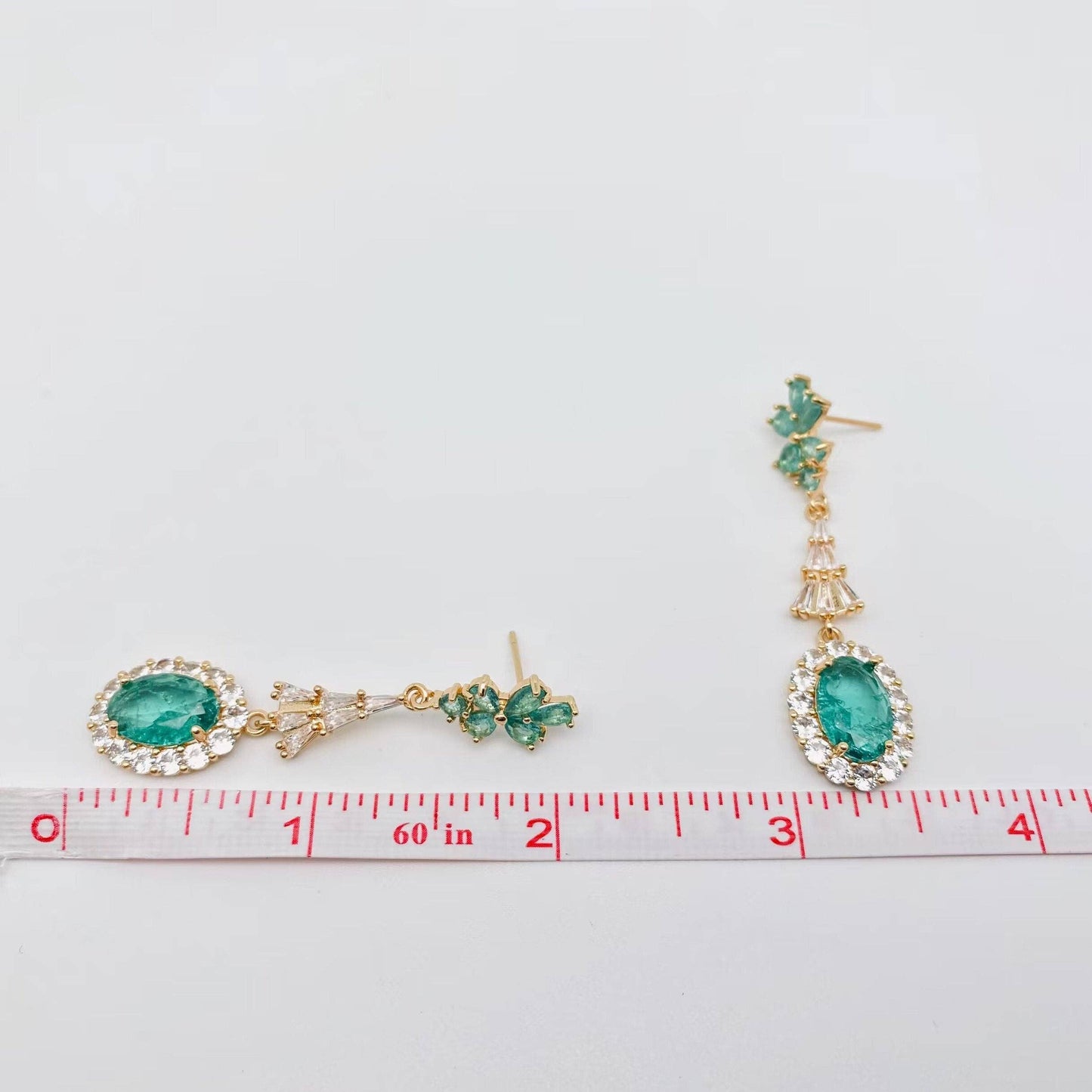 Green Mix White Cubic Zirconia 925 Silver Post Earrings