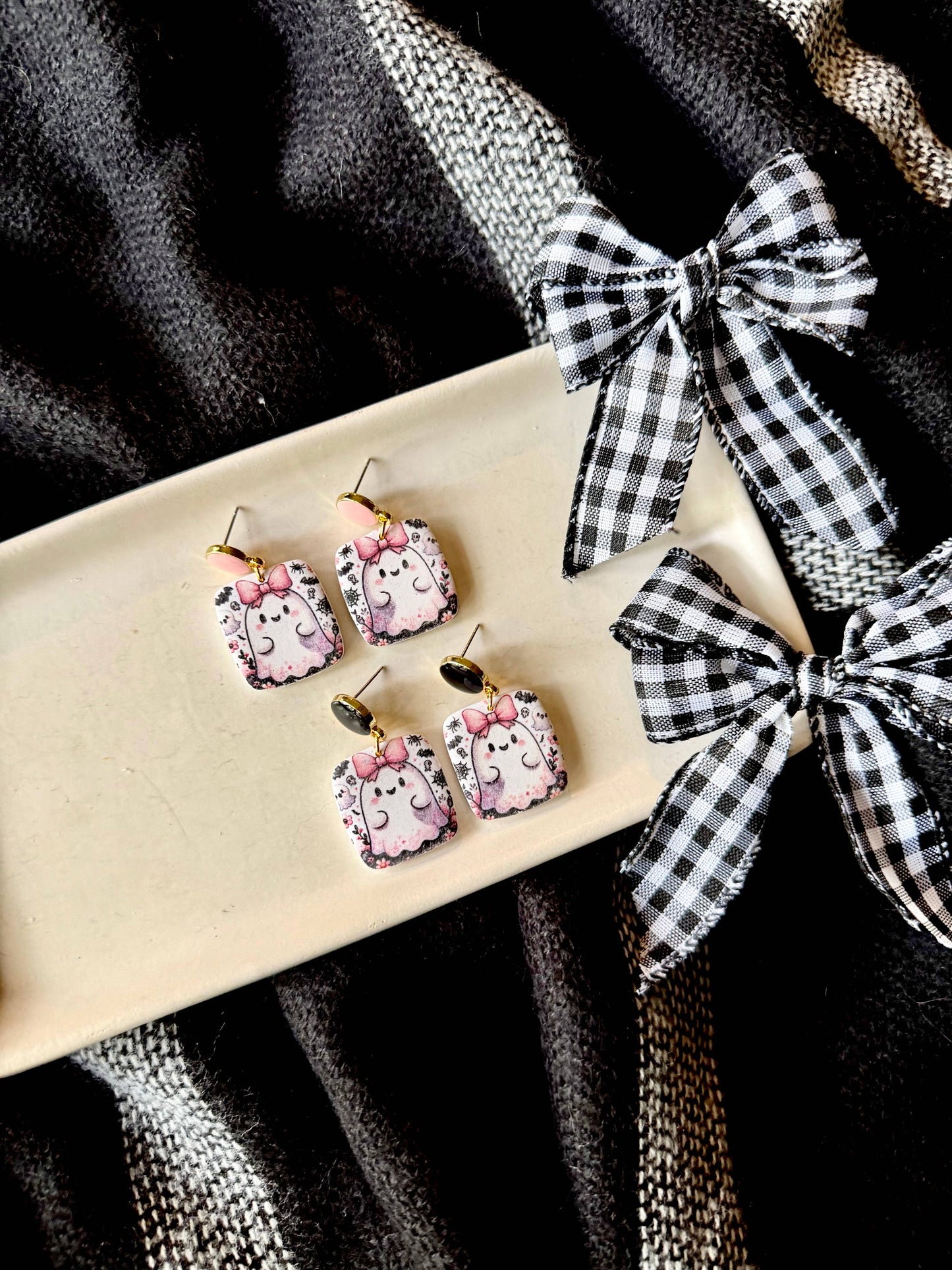 Girly Ghost Earrings, Ghost Clay Earrings, Halloween Earring