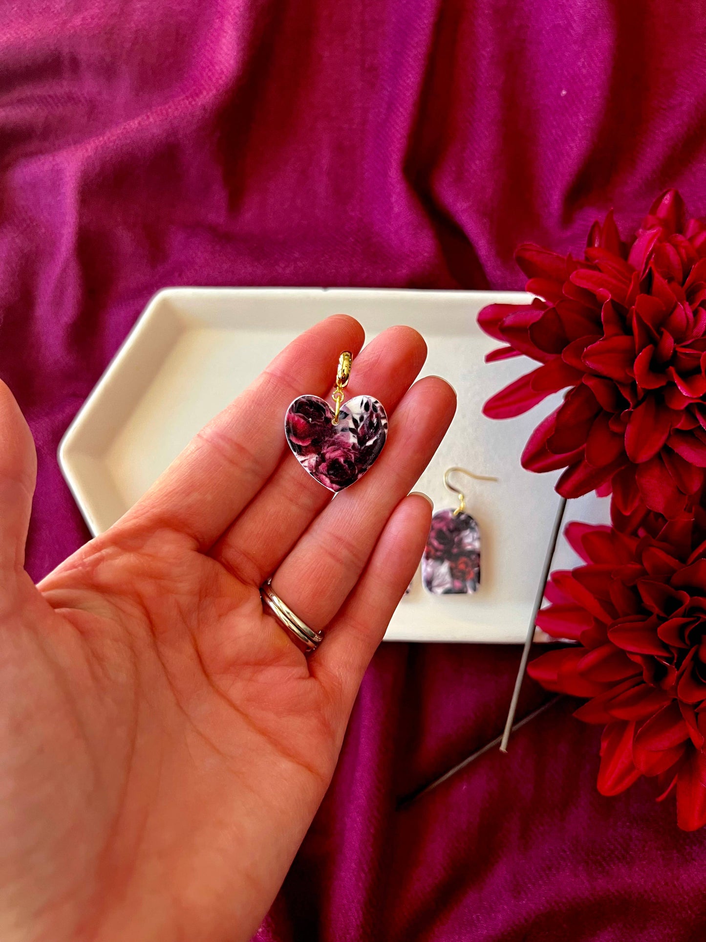 Dark Floral Earrings, Fall Floral Earrings, Fall Earrings