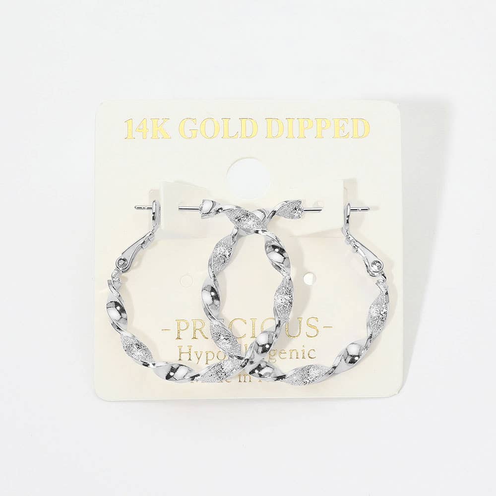 14K Gold Dipped Textured Twisted Hoop Earrings