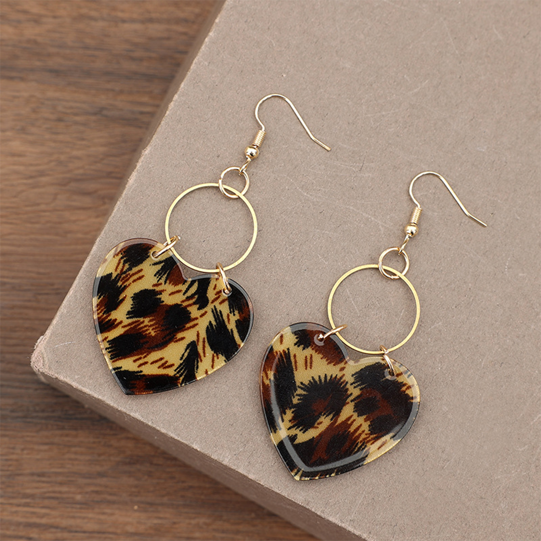 Leopard Heart Hoop Sweet & Cool Acrylic Earrings SP657