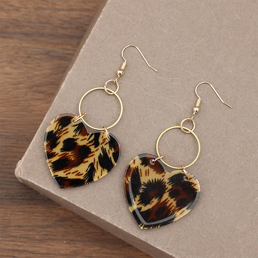 Leopard Heart Hoop Sweet & Cool Acrylic Earrings SP657