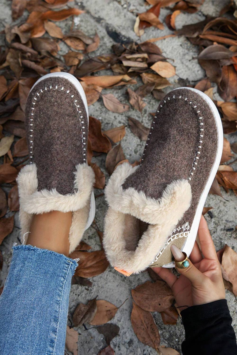 Suede Stitching Plush Lined Casual Boots