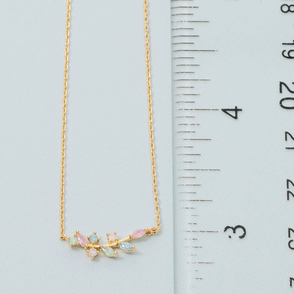 Gold Dipped Cz Leaf Pendant Necklace