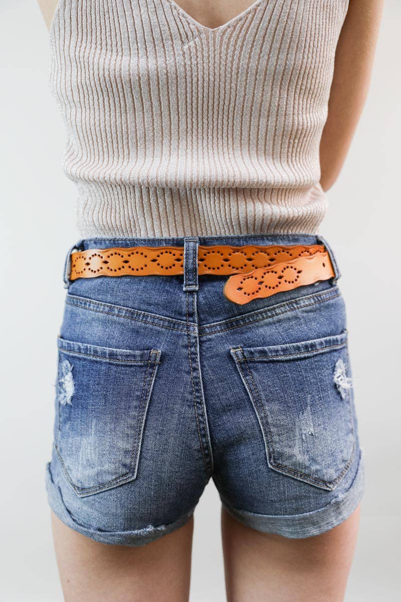 Slim Bohemian Belt with Intricate Punched-Out Pattern