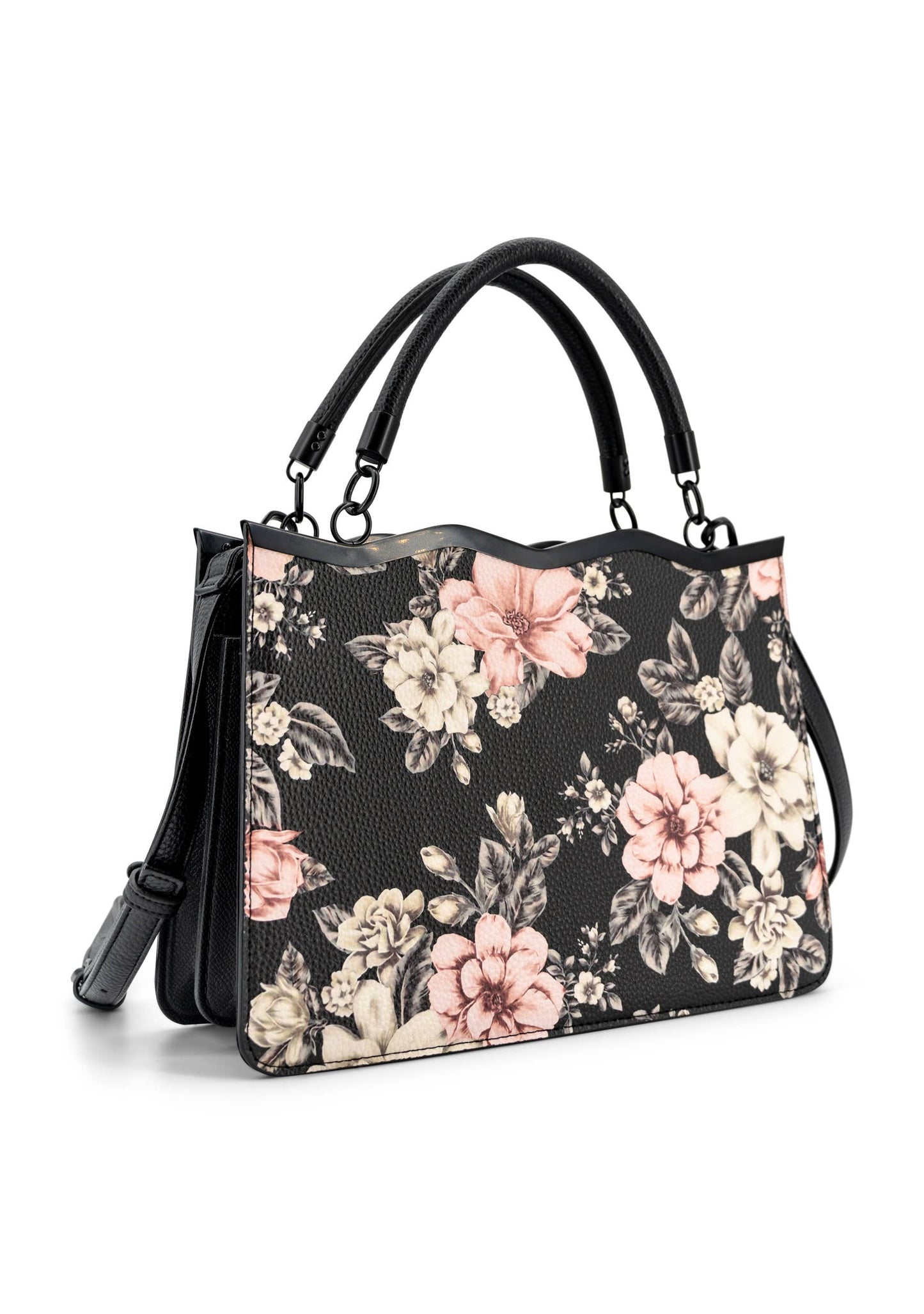 Violette Vegan Leather Floral Print Crossbody Satchel Bag