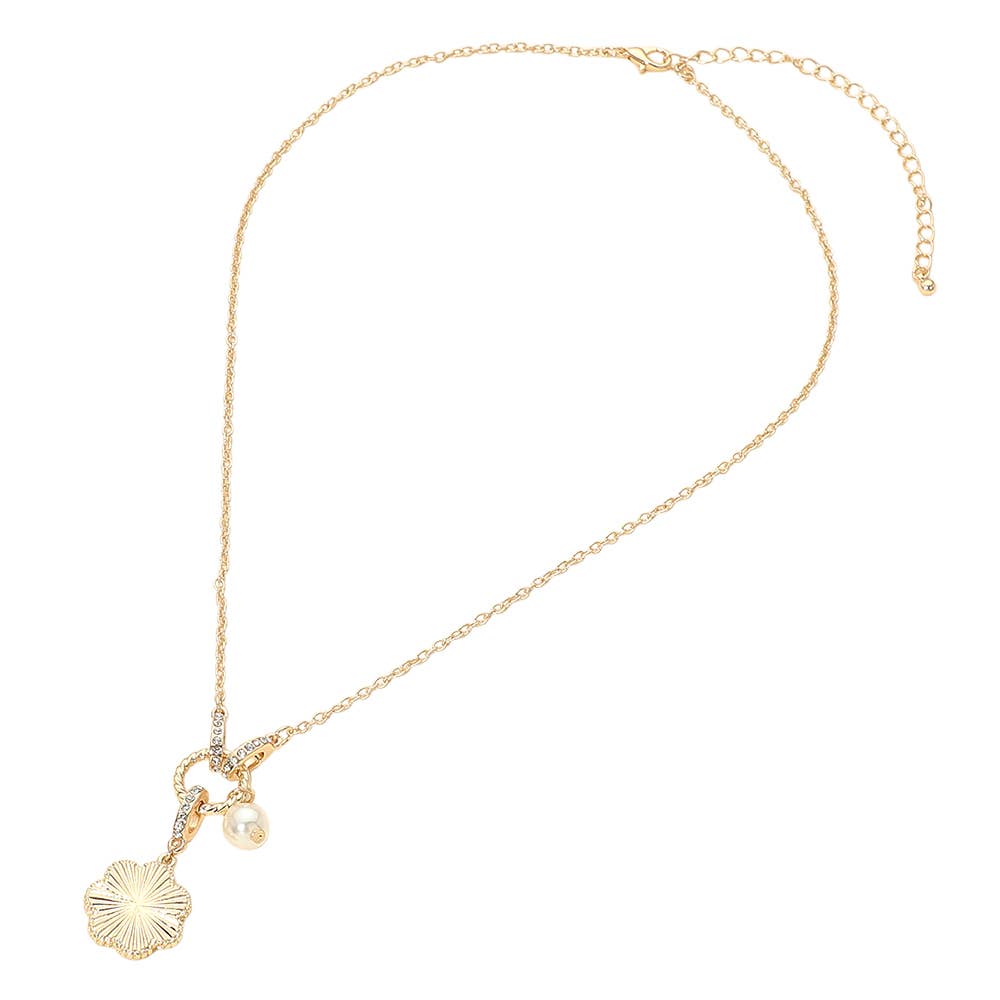Floral Pearl Charm Accent Necklace