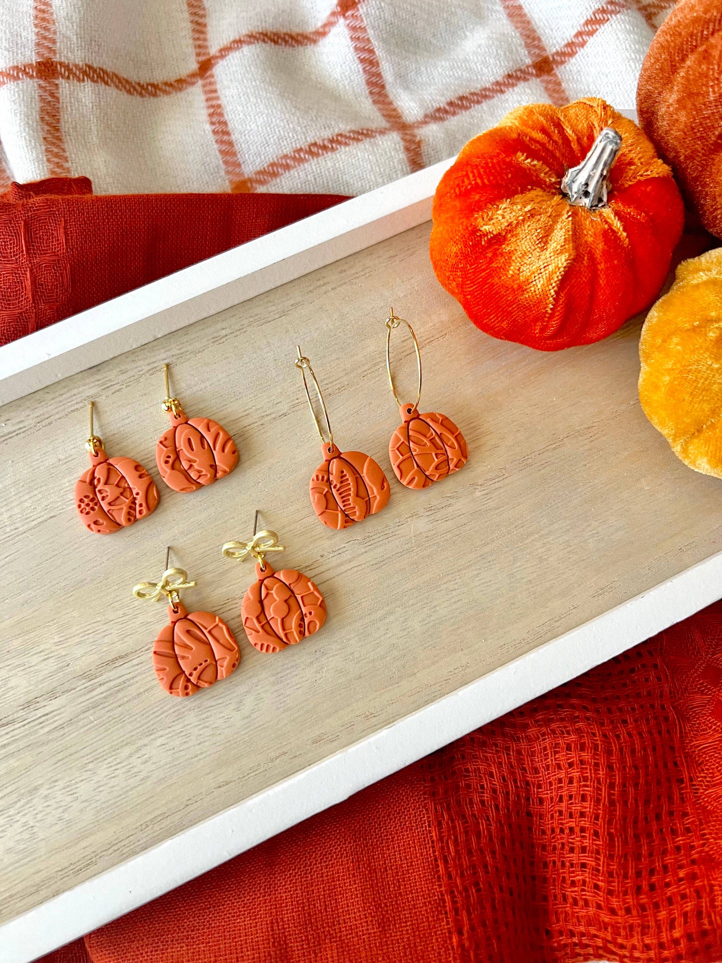 Lace Pumpkin Earrings, Pumpkin Clay Earrings, Fall Earrings