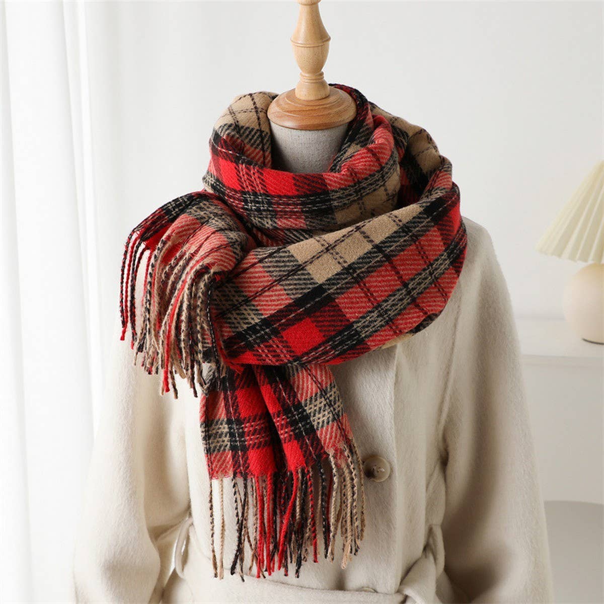 Classic Plaid Fringe Scarf Wrap for Cold Days_CWASC2754