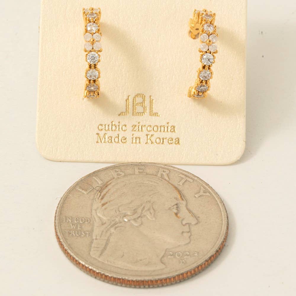 Gold Dipped Mini Cz Flower Hoop Earrings