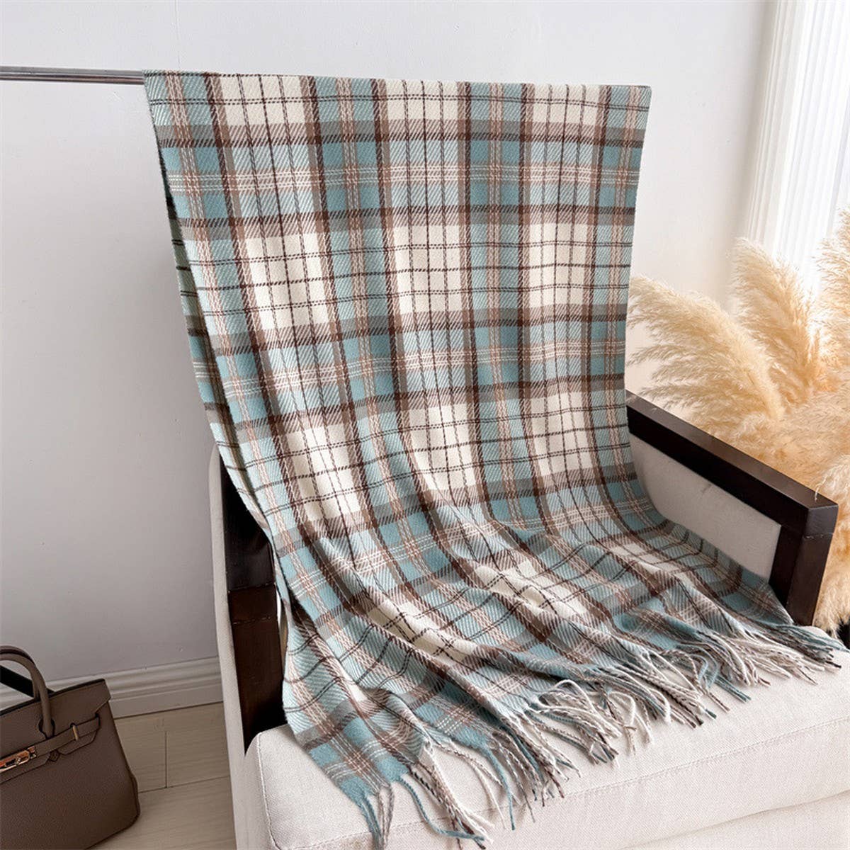 Classic Plaid Fringe Scarf Wrap for Cold Days_CWASC2754