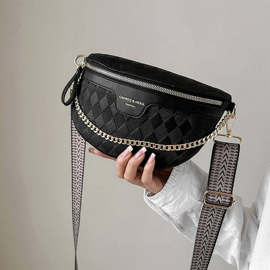 Checkered Chain Strap PU Crossbody Chest Bag_CUAB00597