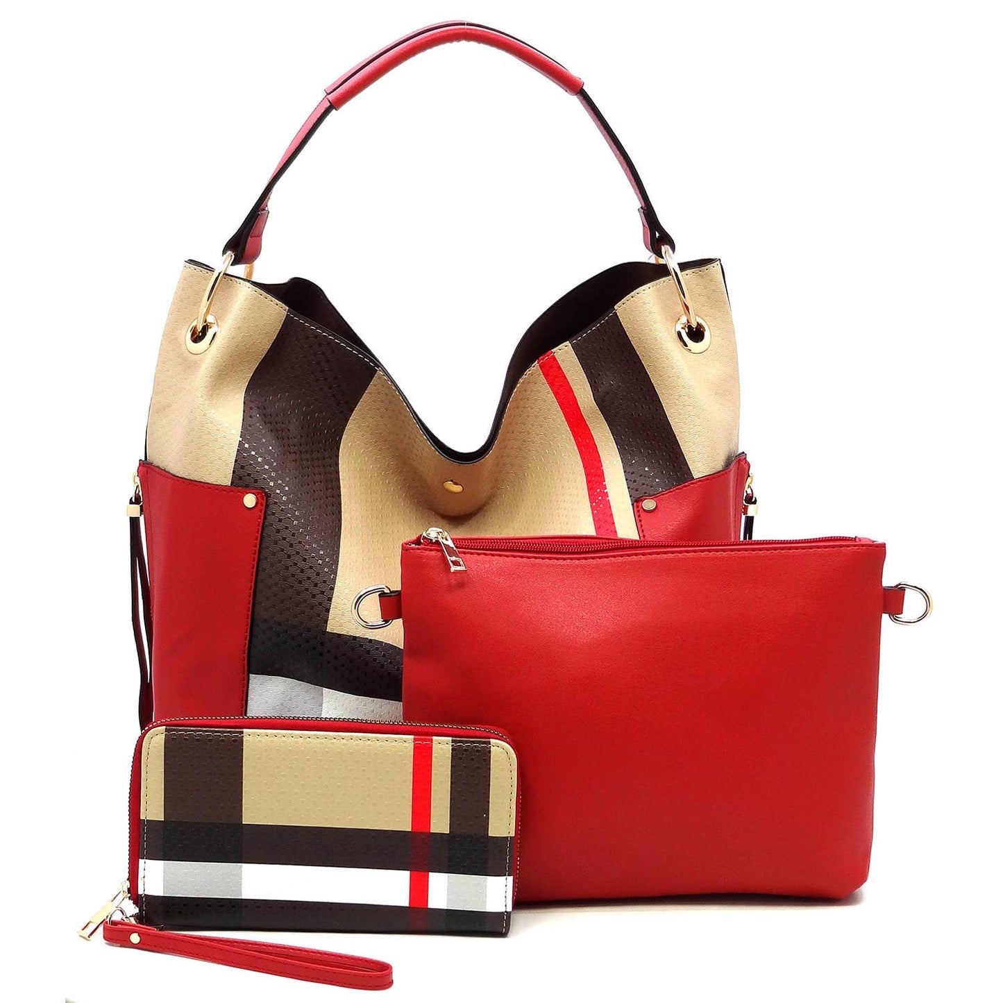 BT2765 Tartan Plaid Check 3-in-1 Shoulder Bag Hobo