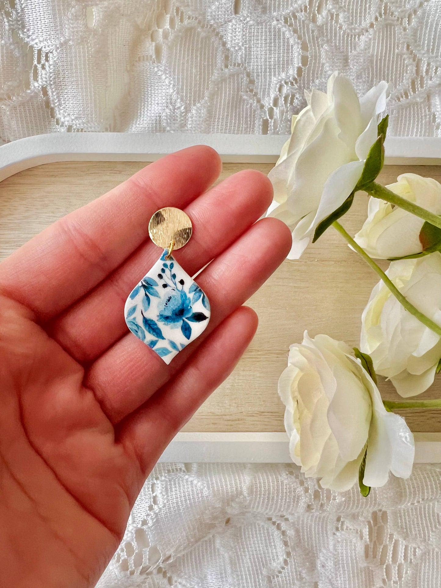 Blue Floral Clay Earrings