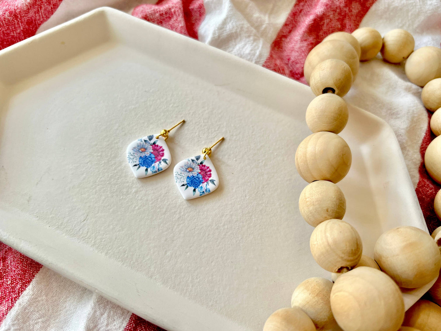 Patriotic Floral Earrings, July Flower Earrings