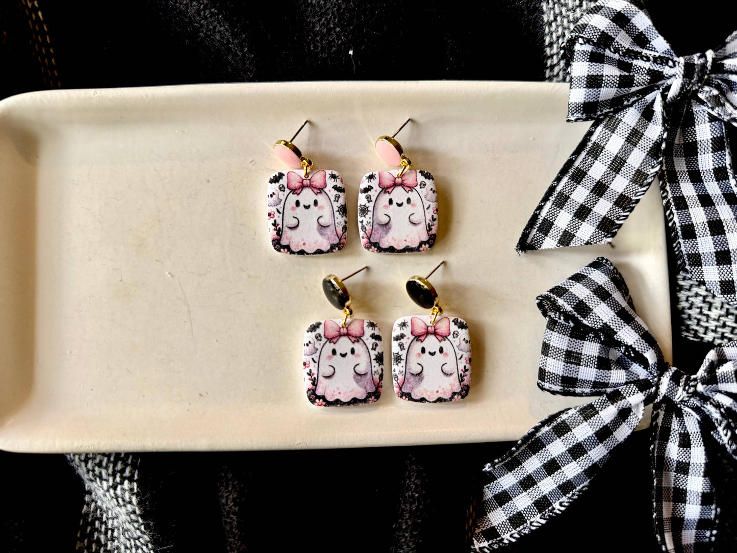 Girly Ghost Earrings, Ghost Clay Earrings, Halloween Earring