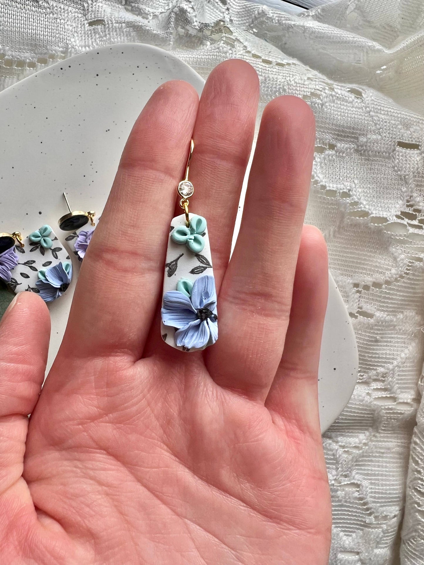 Floral Slab Clay Earrings