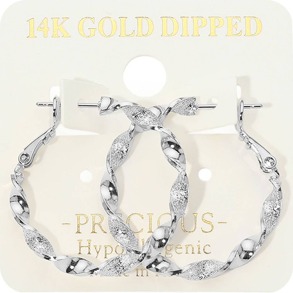 14K Gold Dipped Textured Twisted Hoop Earrings