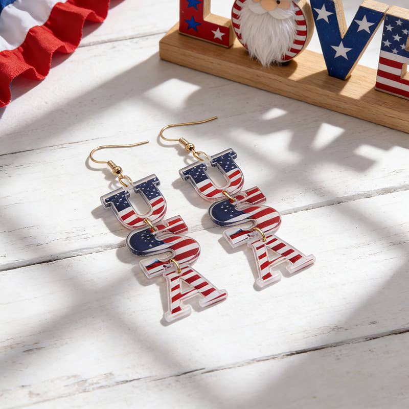 Fourth Of July Flag Element Acrylic Earrings