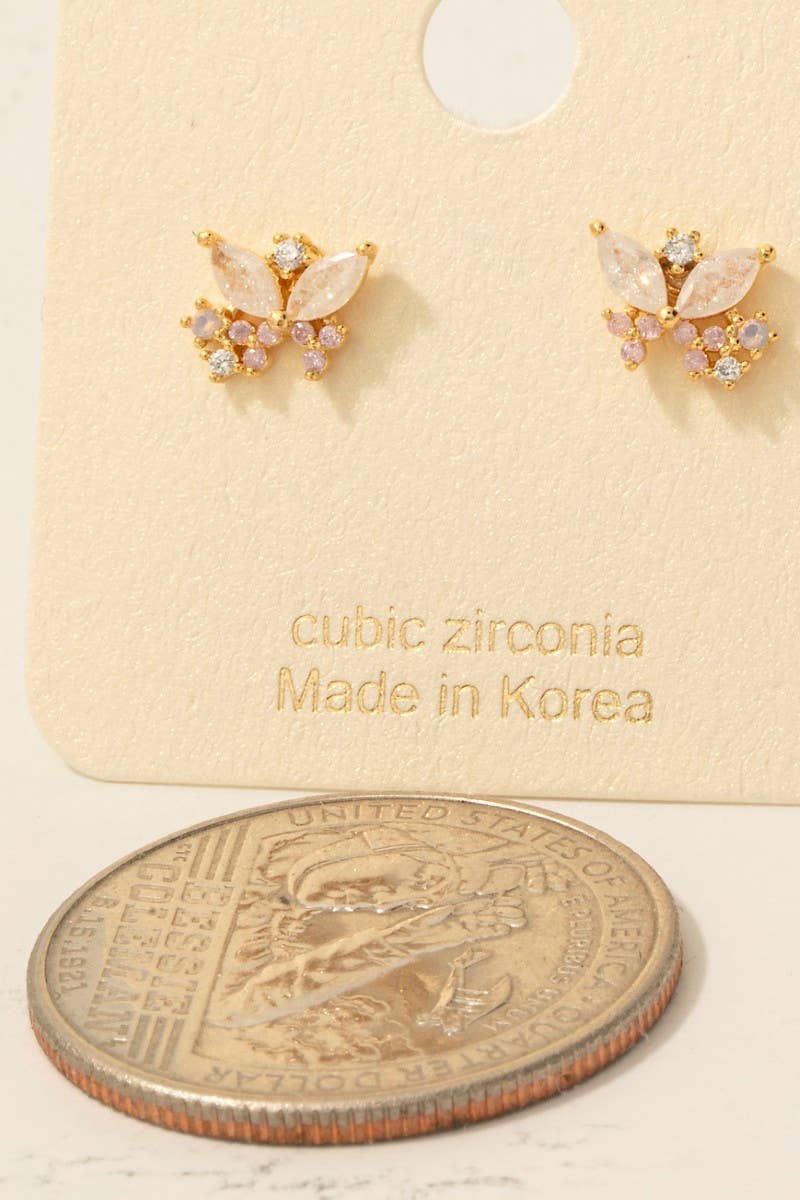 Gold Dipped Cz Cluster Butterfly Stud Earrings