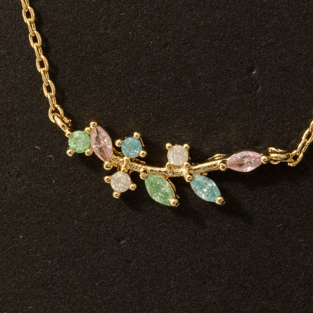 Gold Dipped Cz Leaf Pendant Necklace