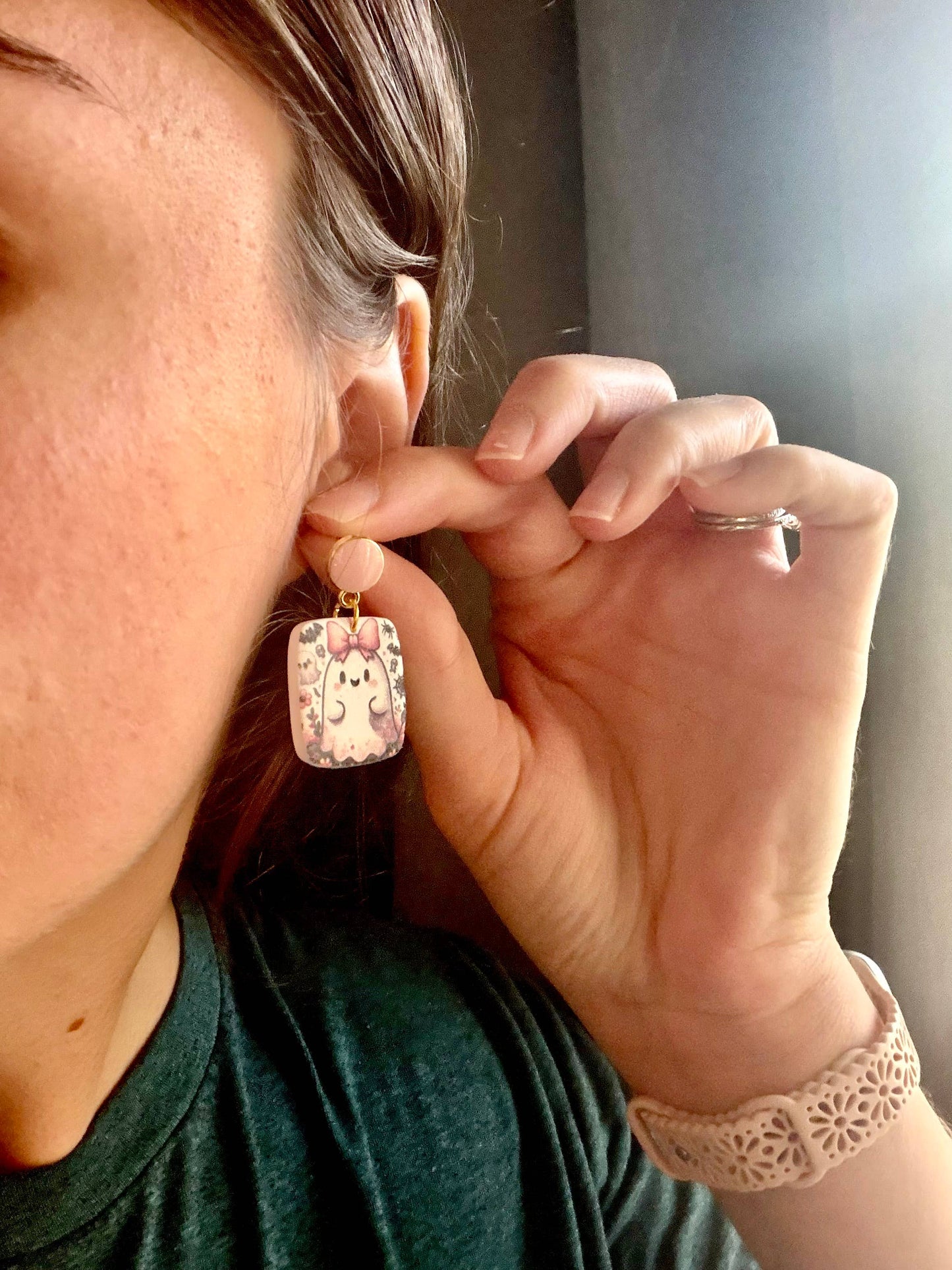 Girly Ghost Earrings, Ghost Clay Earrings, Halloween Earring