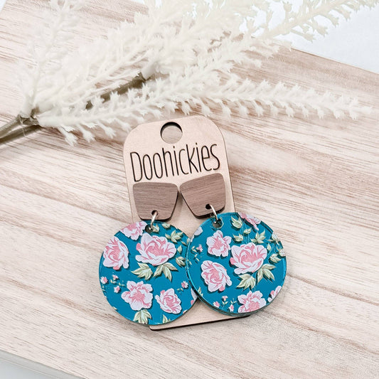 Walnut & Teal Rose Piggyback Collection - Acrylic Earrings