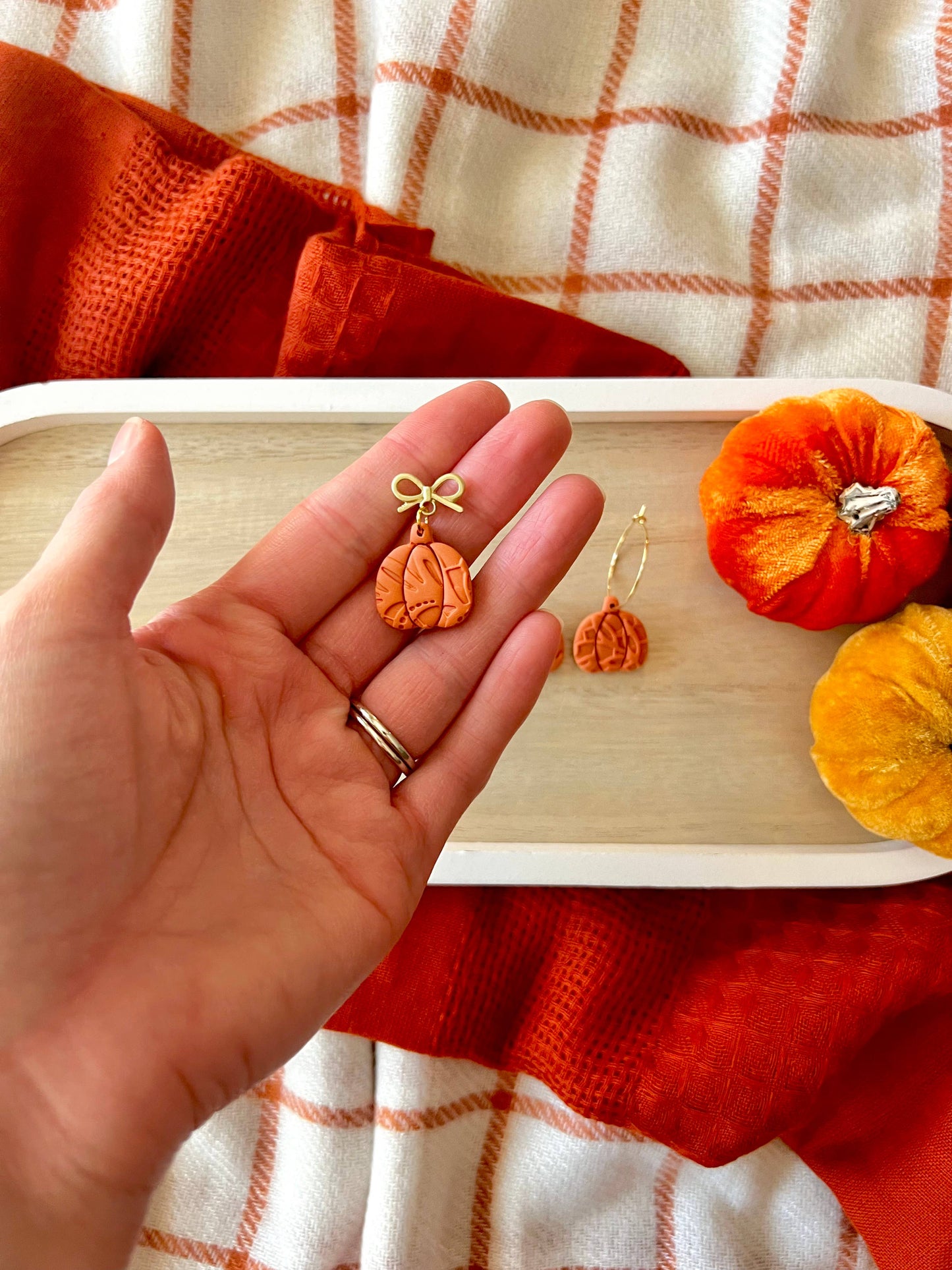 Lace Pumpkin Earrings, Pumpkin Clay Earrings, Fall Earrings
