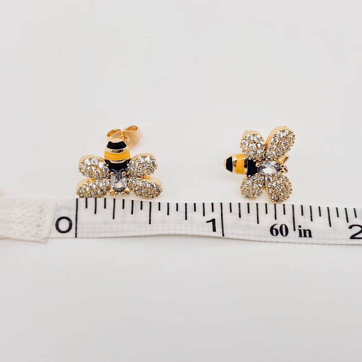 Enamel Bees Stud Earrings Inlaid with Cubic Zirconia