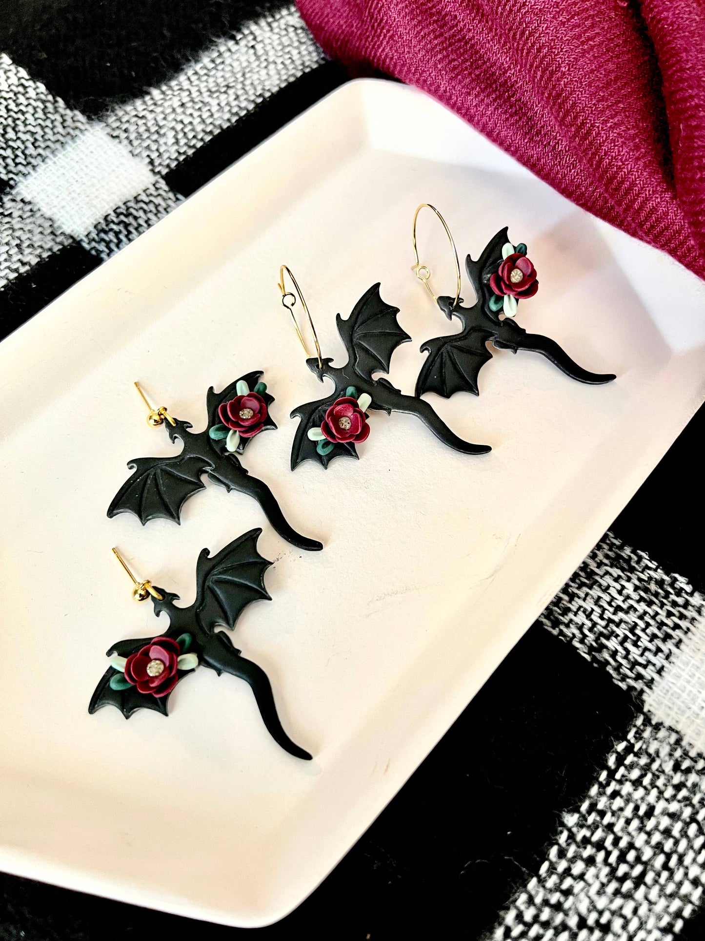Dragon Rose Earrings, Dragon Clay Earrings