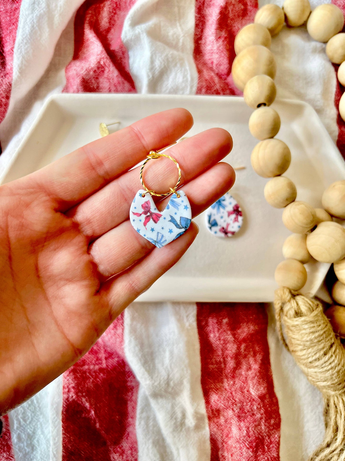 Patriotic Bow Earrings, Bow Clay Earrings