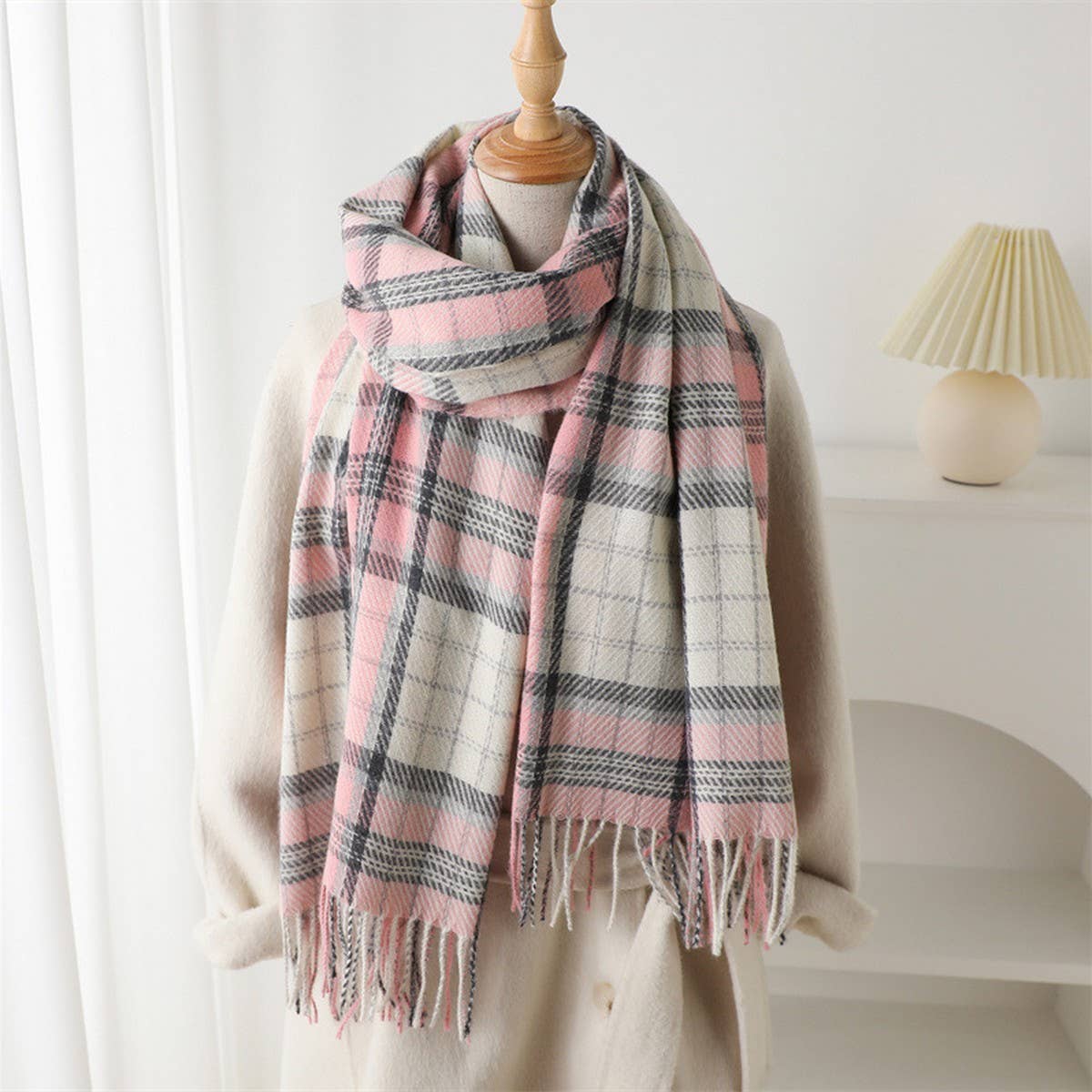 Classic Plaid Fringe Scarf Wrap for Cold Days_CWASC2754