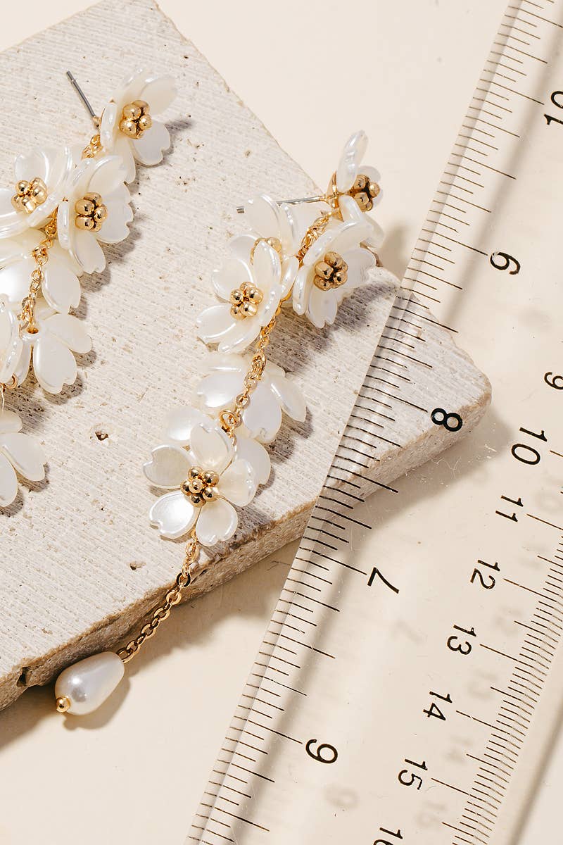 Pearl Flower Charm Chains And Bead Dangle Earrings
