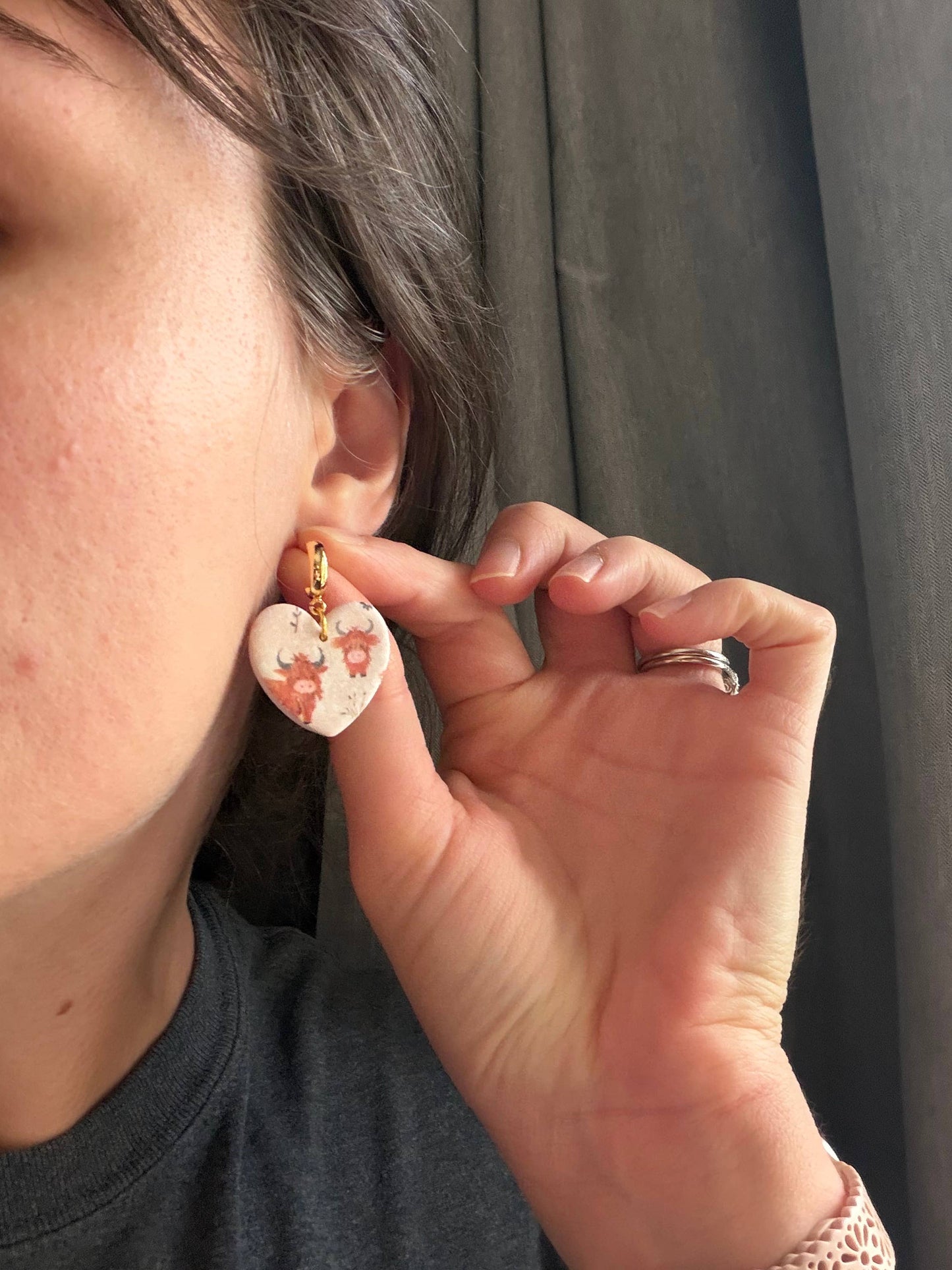 Highland Cow Earrings, Highland Cow Clay Earrings
