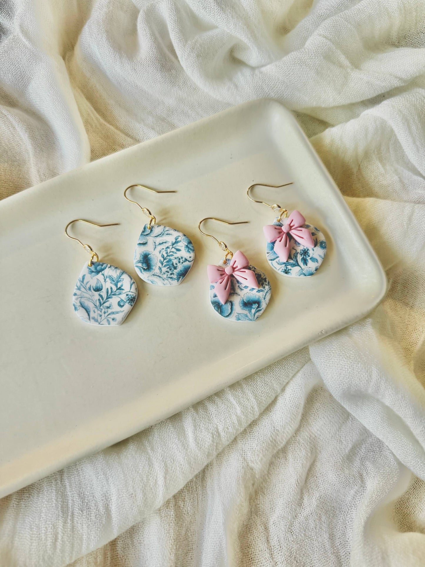 Blue Floral Earrings, Floral Clay Earrings