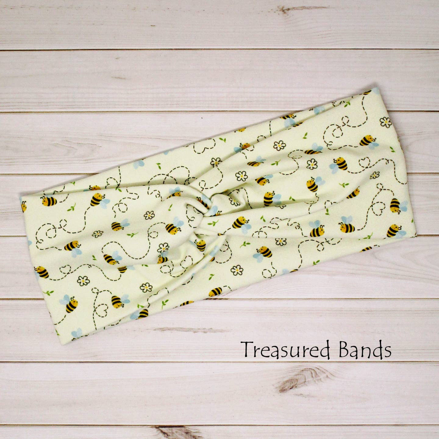 Bees Busy Buzzing on Cream Cute Comfy Knit Twist Headband