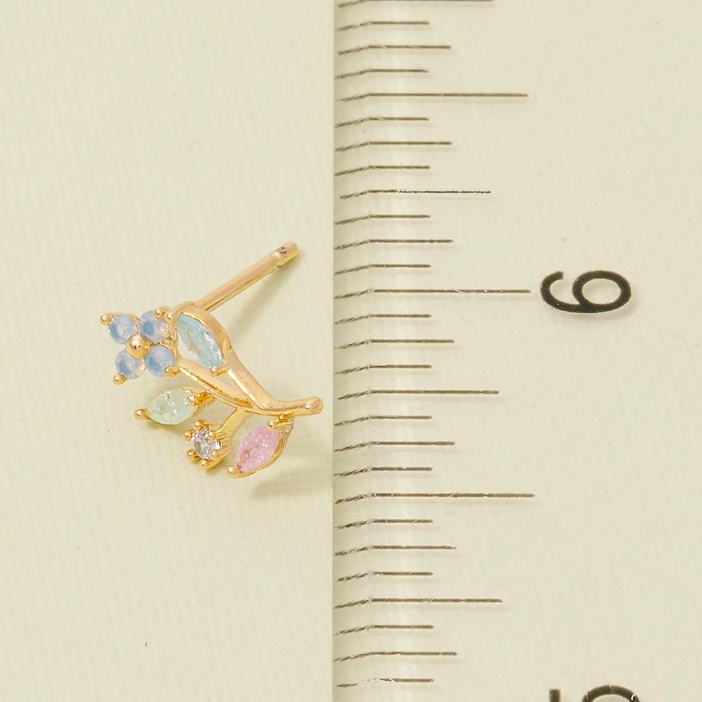 Gold Dipped Flower Leaf Cz Earrings